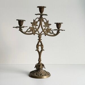 Antique Victorian Brass Candelabra 3-Taper Candle Holder French 19th Century 13"